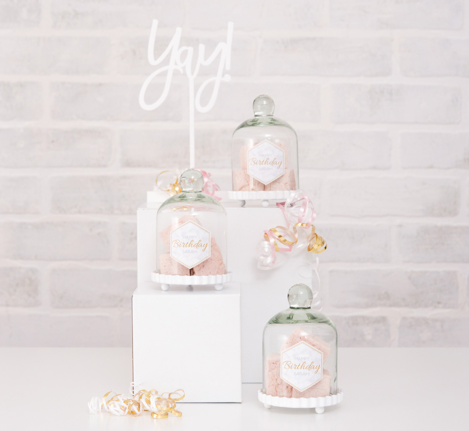 Small Glass Bell Jar With White Base Wedding Favour - Wedding Cake Stand Ideas | Confetti.co.uk