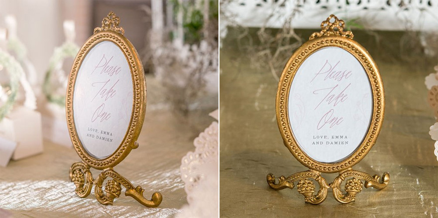 Small Oval Baroque Frame in Metallic Gold - Fairytale Wedding Decor - Beauty and the Beast Wedding Reception Ideas | Confetti.co.uk