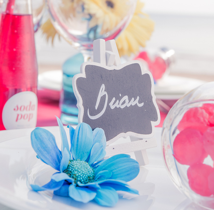 Small White Wooden Easles and Mini Chalkboards - Retro Name Card Ideas - Colourful Beach Wedding - Colourful Summer Wedding Ideas | Confetti.co.uk