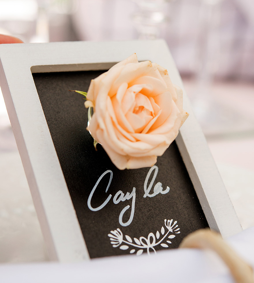 Unique Name Card - Chalk Board and Vase - Pastel Rustic Wedding - Pastel Peach | Confetti.co.uk