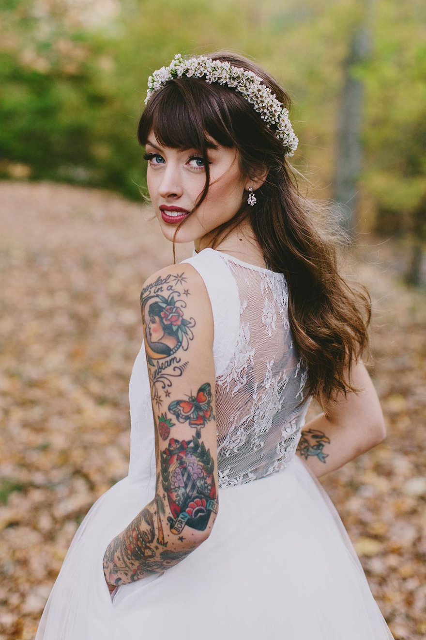 Bride with a Sleeve Tattoo - Christine Mcmillen Woods Wedding by Phil Chester Photography | Confetti.co.uk