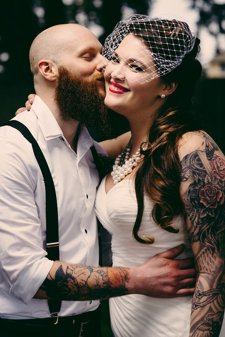 Danielle and Rob's Pin-up Style Meets Comic Books Wedding by Bouncy Robot Photography - Tattooed Bride and Groom | Confetti.co.uk