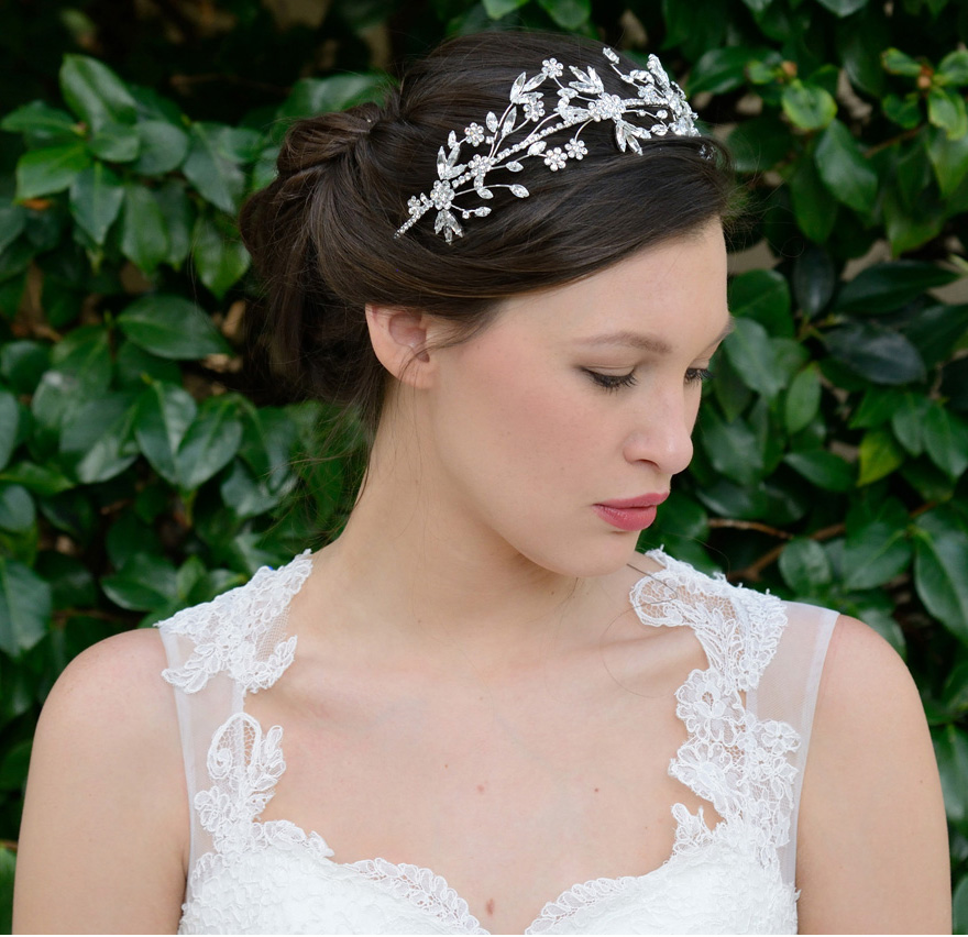 Demetria Tiara by Ivory and Co - Floral and Leaf Pattern Silver Tiara | Confetti.co.uk