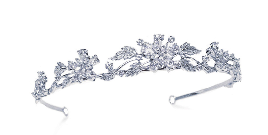 Honeysuckle Inspired Tiara by Ivory & Co - Antique Silver Neo-Classical Tiara with Diamond Teardrops and Leaves | Confetti.co.uk