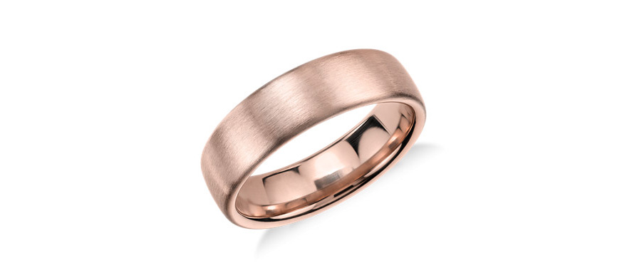 Rose Gold Men's Wedding Rings - Matte Modern Comfort Fit Wedding Ring in 14k Rose Gold by Blue Nile | Confetti.co.uk