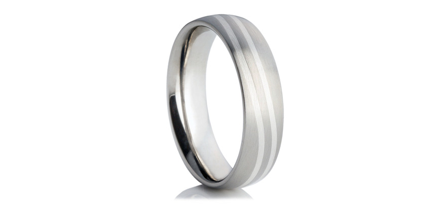 Steel Wedding Ring with Two Wavy Silver Inlays from Wedding Rings Direct - Steel Wedding Rings for Men - Men's Wedding Bands | Confetti.co.uk