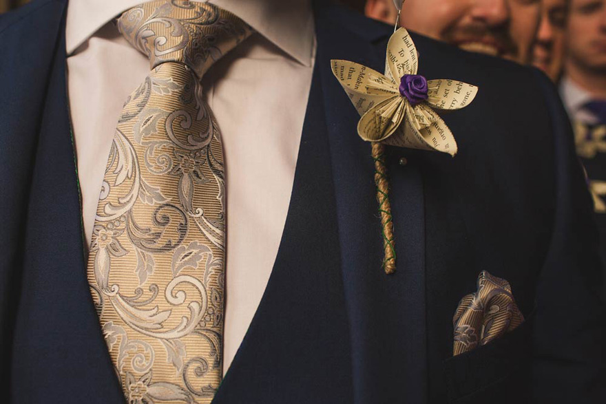 Harry Potter Inspired Groomswear - Kelly Clarke Photography - Harry Potter Buttonhole Tie and Pocket Handkerchief | Confetti.co.uk