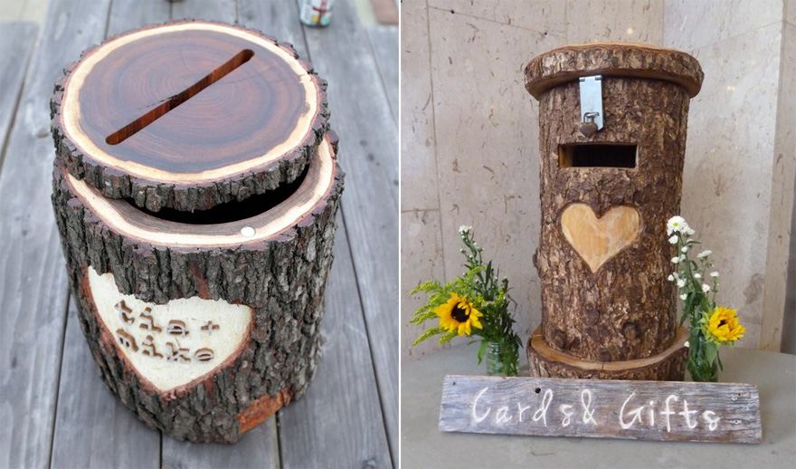 Tree Stump Wedding Post Box DIY by Instructables and Rustic Tree Trunk Post Box by Sweet Pea and Ivy | Confetti.co.uk