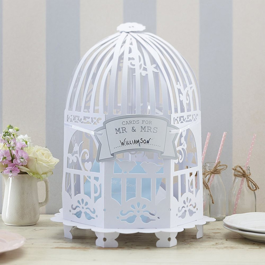 Vintage Lace Birdcage Post Box - Card Wedding Bird Cage - Laser Cut Card Wedding Post Box | Confetti.co.uk