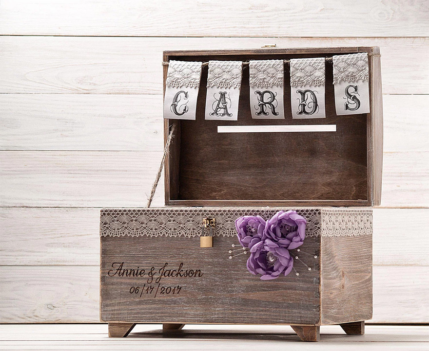 Wooden Chest Wedding Post Box - Wedding Card Box with Lock and Key by InesesWeddingGallery on Etsy | Confetti.co.uk