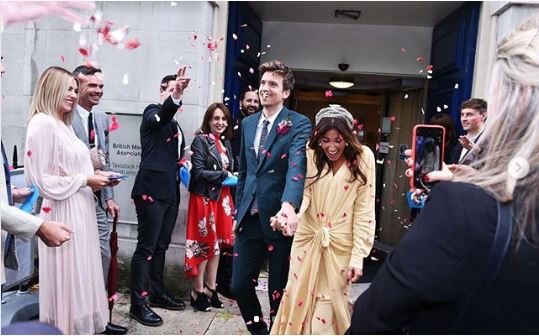 Radio 1 DJ Greg James and his new wife Bella Mackie