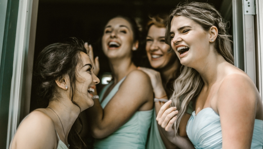 bridesmaids laughing