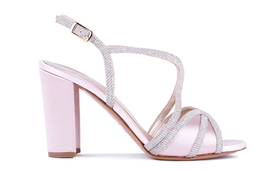 block heel pink and silver wedding shoes