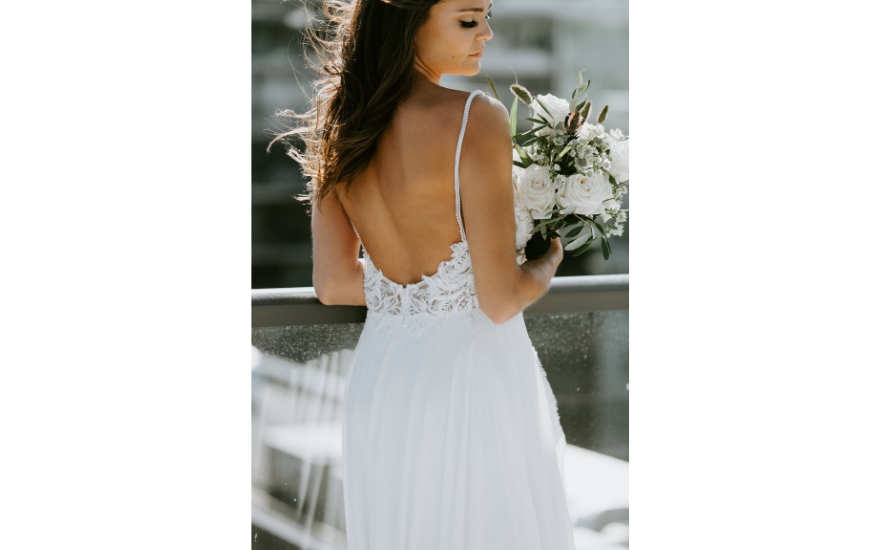 thin strap open back wedding dress