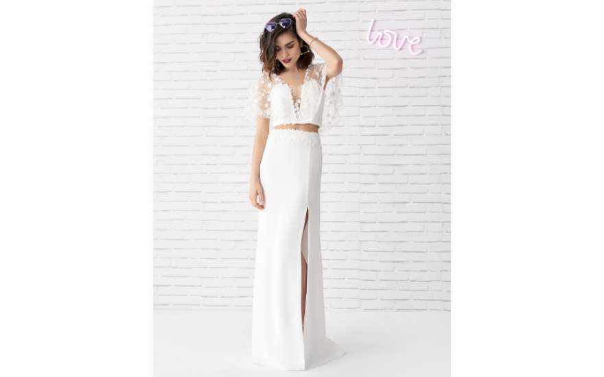 two piece wedding dress with thigh split