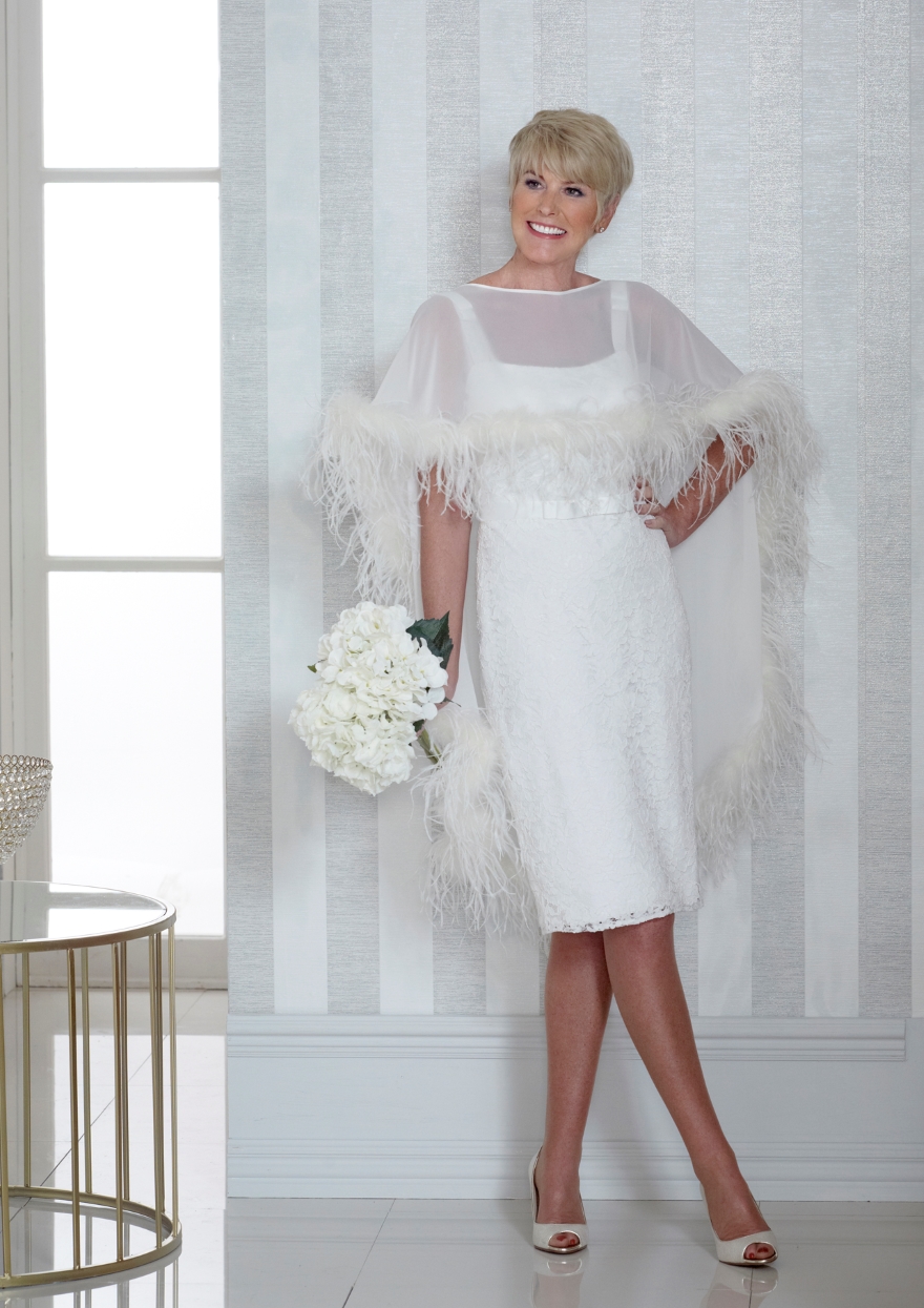 short-wedding-dress-with-feather-cape