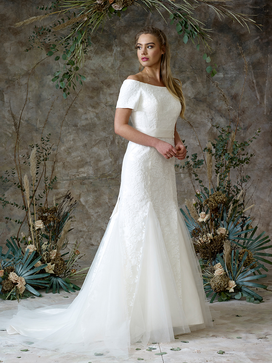 off-the-shoulder-sleeved-wedding-dress